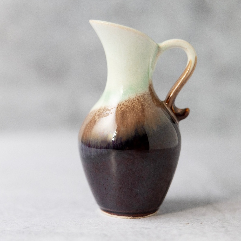 Fairway Japan vintage small pitcher ewer vase brown green pottery